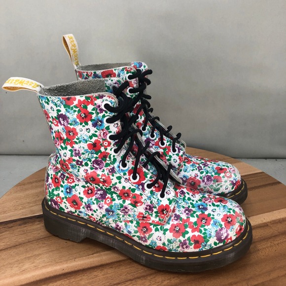 Dr. Martens Shoes - Dr Martens Pascal Floral Print Leather Boots Women Size 6 Combat